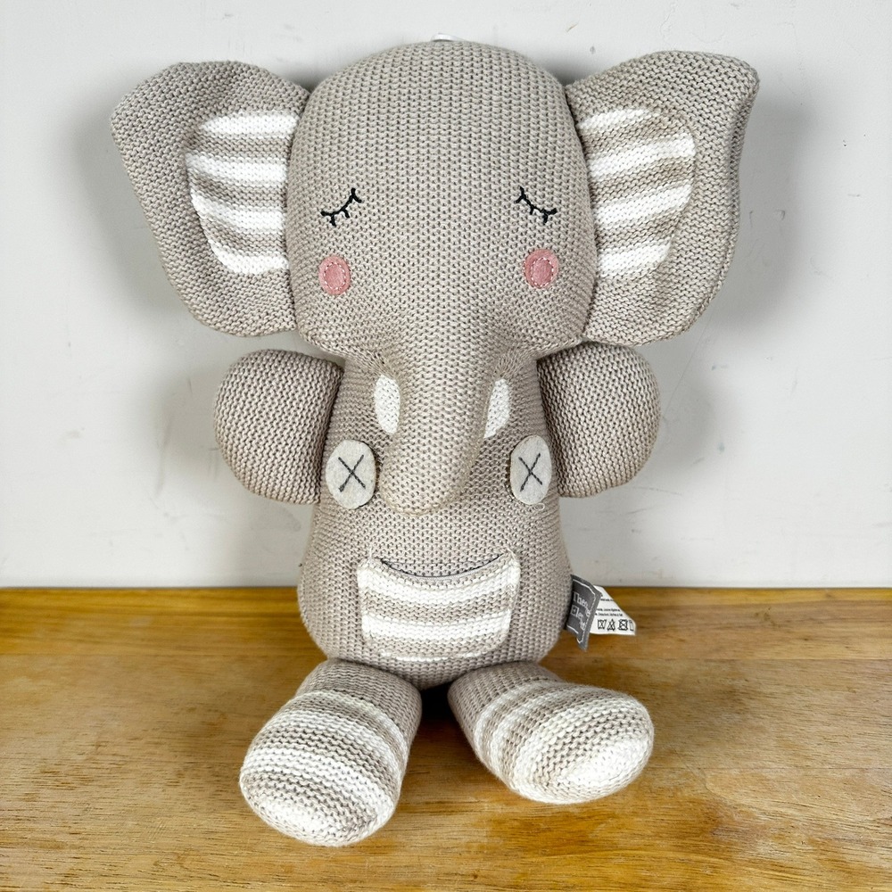 Living Textiles Theodore the Elephant Stuffed Rattle Lovey‎ 100% Cotton Baby
